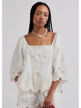 Damson Madder Lana Broderie Tie-Front Blouse US 8/ UK 12